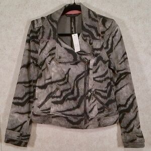 NWT White House Black Market Tiger Contrast Jacket, Zips Snaps & Belted SZ8